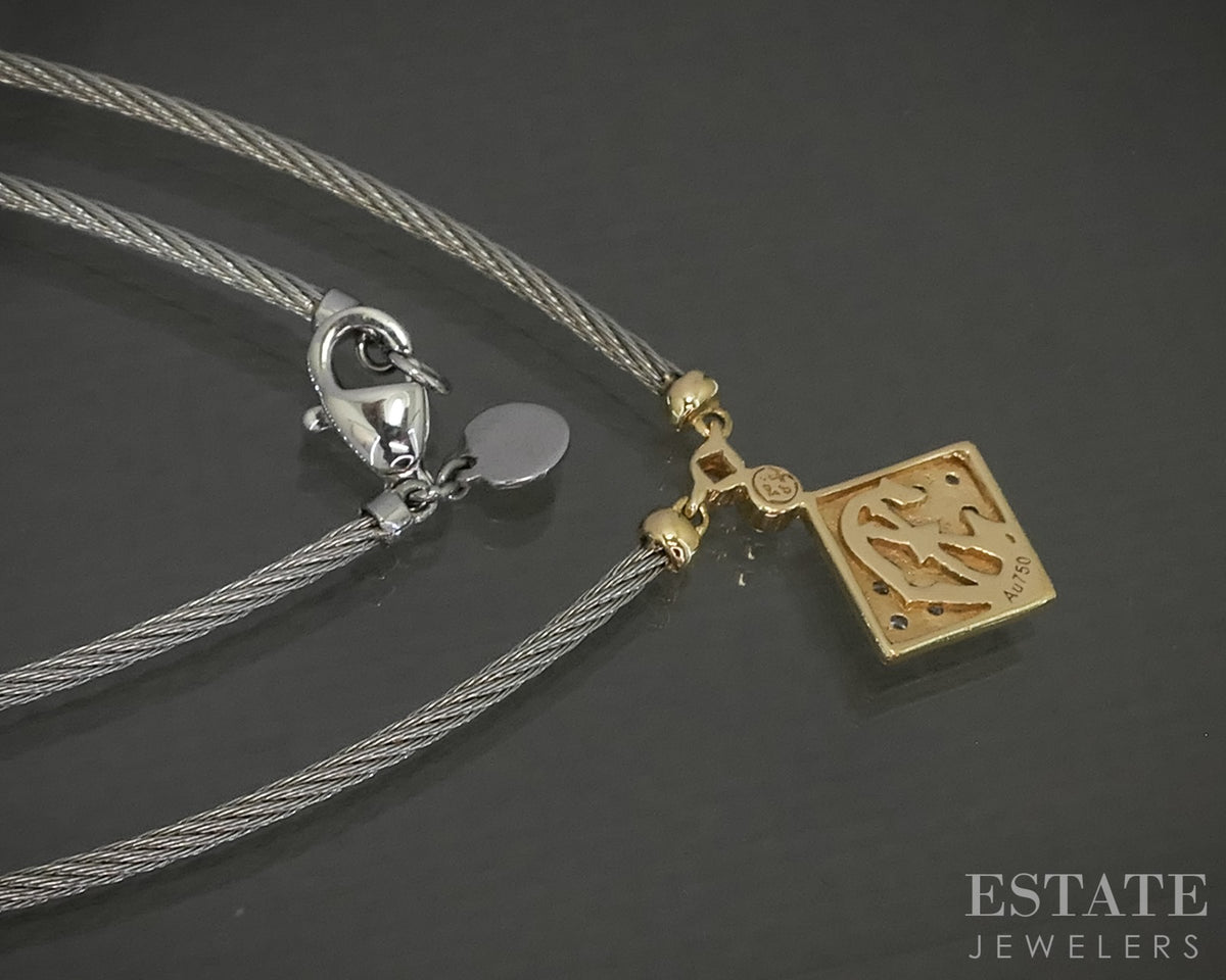 18k Yellow Gold & Steel Charriol Natural Diamond Cable Necklace 6.7g p29336
