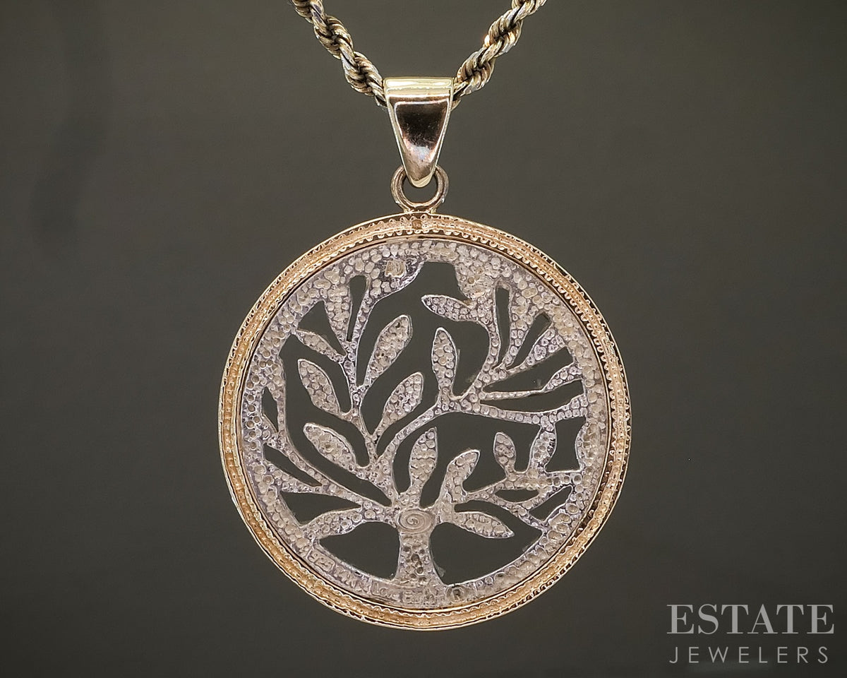 14k GF & Sterling Rope Chain Love Earth Tree Pendant & Necklace 10.1g p29096