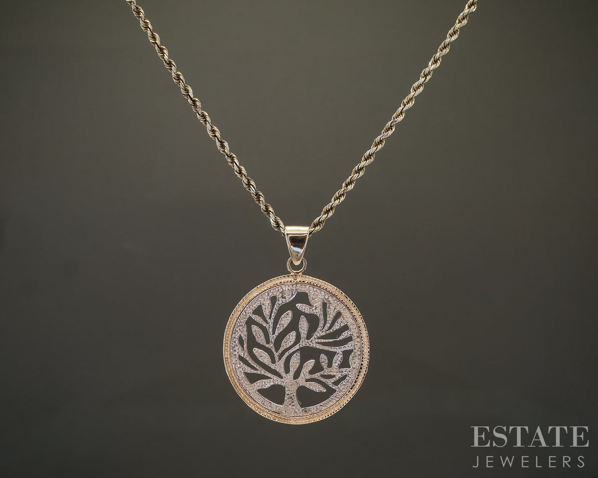 14k GF & Sterling Rope Chain Love Earth Tree Pendant & Necklace 10.1g p29096