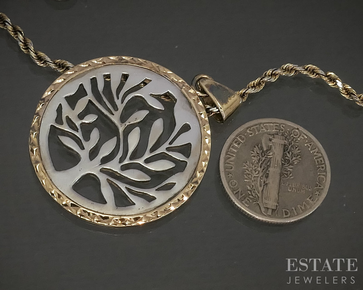 14k GF & Sterling Rope Chain Love Earth Tree Pendant & Necklace 10.1g p29096