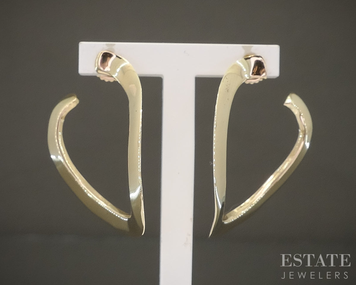 14k Yellow Gold Smooth Front Facing Wavy Hoop Ladies Earrings 6.1g p30418