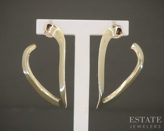 14k Yellow Gold Smooth Front Facing Wavy Hoop Ladies Earrings 6.1g p30418