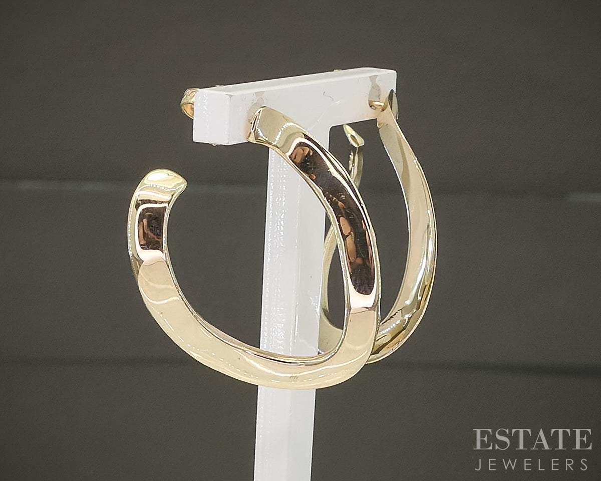 14k Yellow Gold Smooth Front Facing Wavy Hoop Ladies Earrings 6.1g p30418