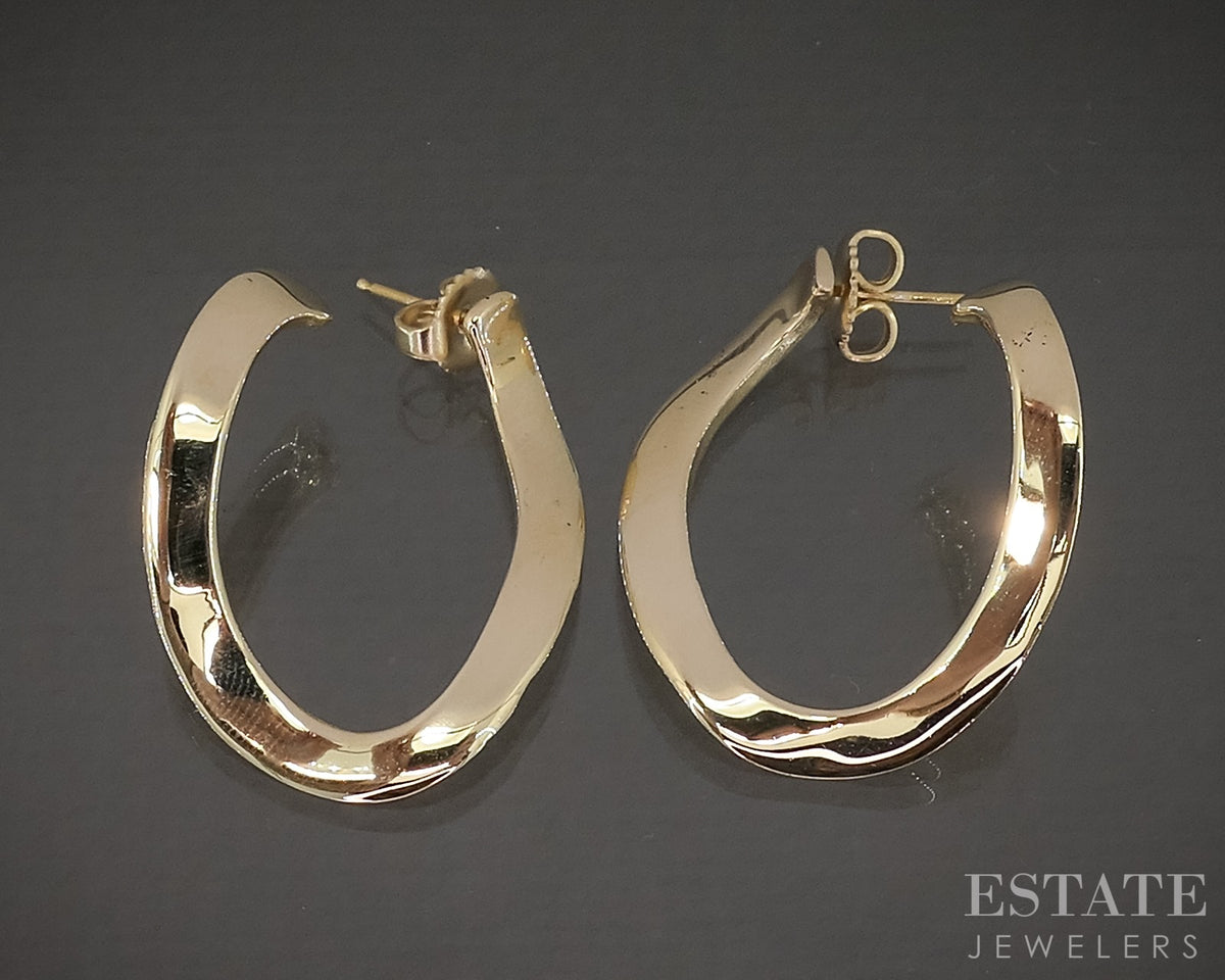 14k Yellow Gold Smooth Front Facing Wavy Hoop Ladies Earrings 6.1g p30418
