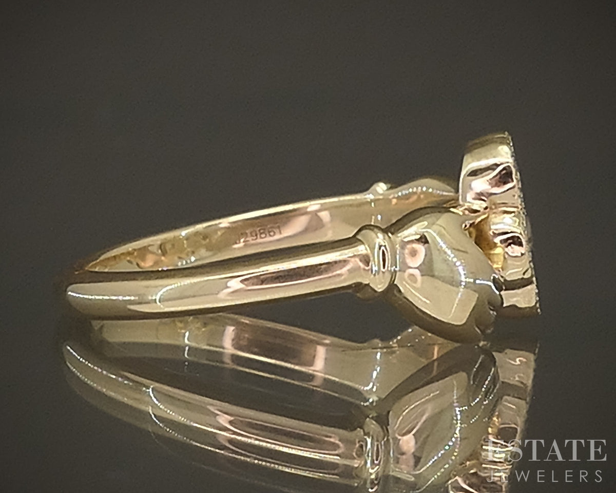 14k Yellow Gold OEC Natural Diamond Gimmel Claddagh Cluster Ring 3.5g p30495