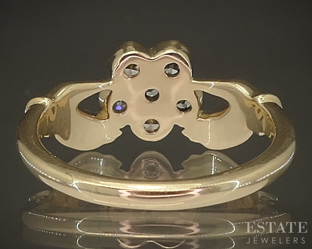 14k Yellow Gold OEC Natural Diamond Gimmel Claddagh Cluster Ring 3.5g p30495