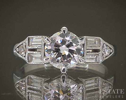 14k White Gold Transitional Natural .97ct Diamond Engagement Ring 3.8g p30496
