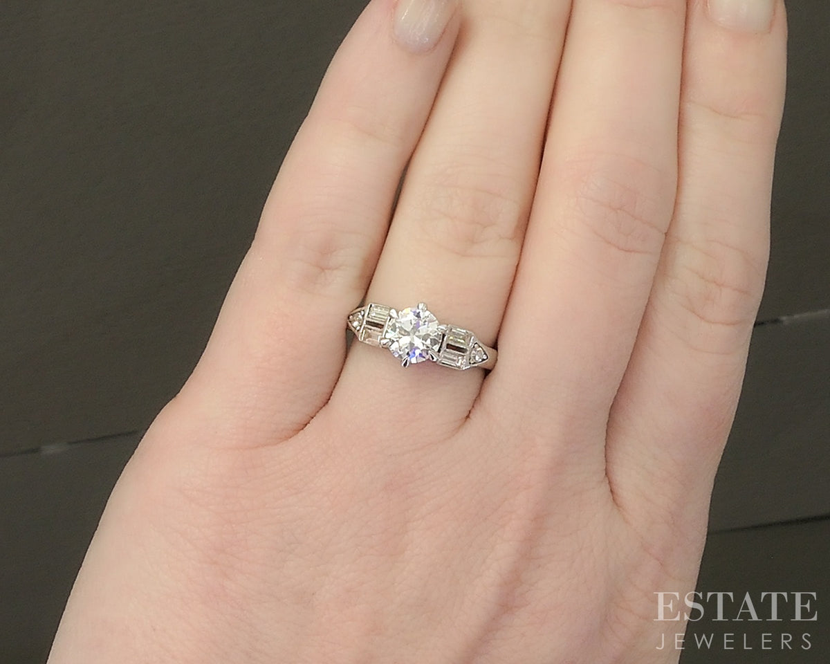 14k White Gold Transitional Natural .97ct Diamond Engagement Ring 3.8g p30496