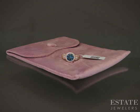 Silver Rose Sterling Suzy LeVian Blue & White CZ Halo Ladies Ring 4.7g p30449