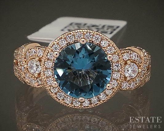 Silver Rose Sterling Suzy LeVian Blue & White CZ Halo Ladies Ring 4.7g p30449