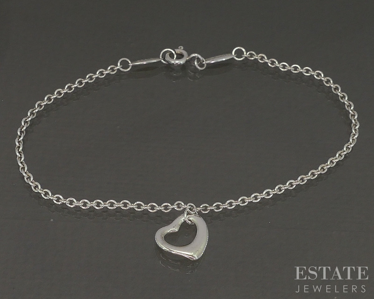 Sterling Silver Tiffany & Co. Elsa Peretti Open Heart Bracelet 2.5g 7.5"L p30411
