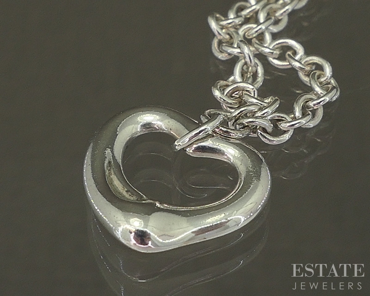 Sterling Silver Tiffany & Co. Elsa Peretti Open Heart Bracelet 2.5g 7.5"L p30411