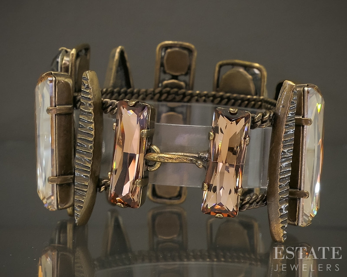 Vintage Philippe Ferrandis Rhinestone Panel Link Bracelet 6.5"L p30111