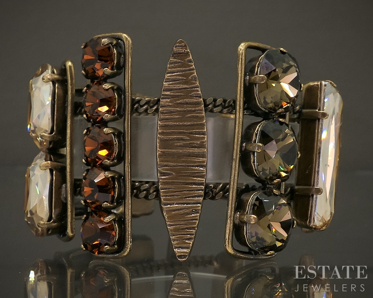 Vintage Philippe Ferrandis Rhinestone Panel Link Bracelet 6.5"L p30111