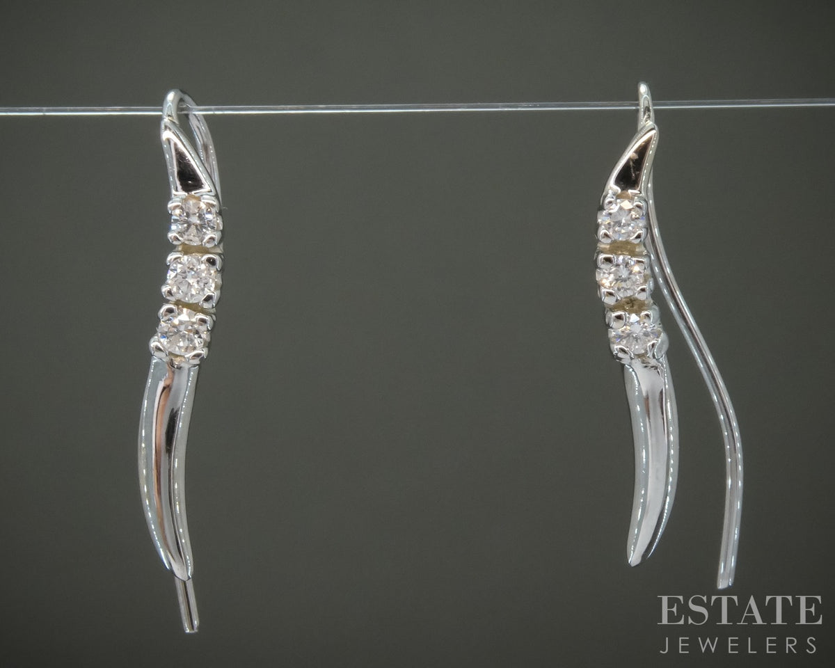 14k White Gold Natural .12ctw Diamond Freeform Earrings 1.2g p29527b