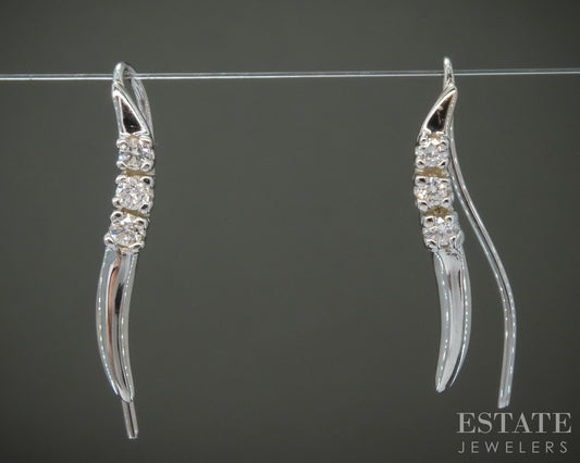 14k White Gold Natural .12ctw Diamond Freeform Earrings 1.2g p29527b