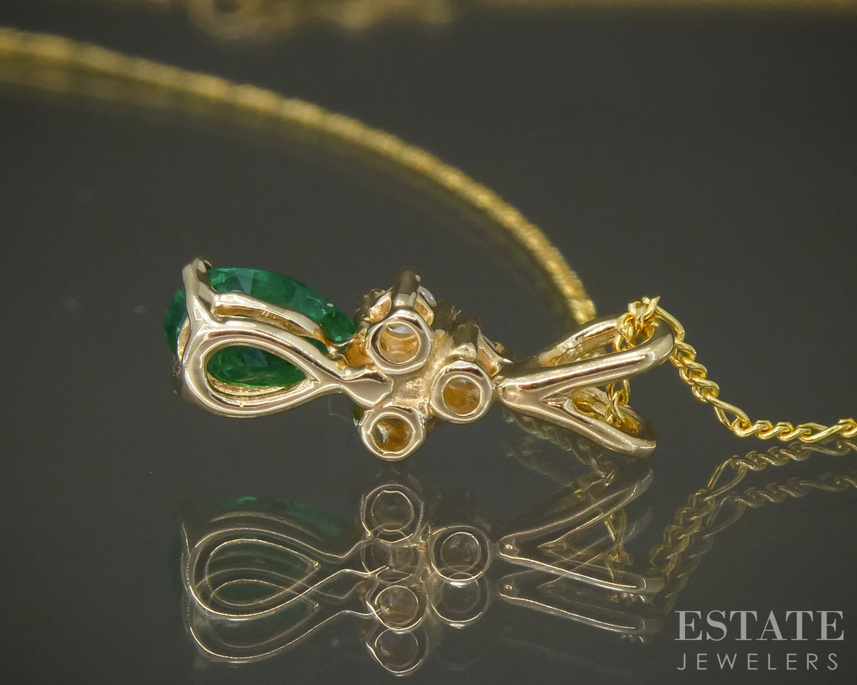 14k Yellow Gold Natural Emerald & Diamond Ladies Necklace 1.8g 18"L p28027b