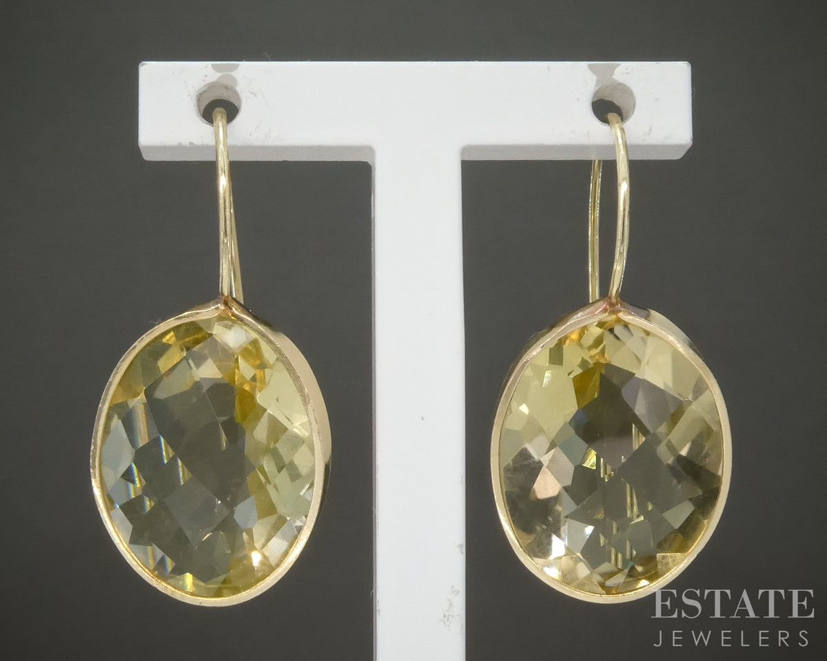 14k Yellow Gold Oval Natural Lemon Quartz Dangle Earrings 4.0g p29635b
