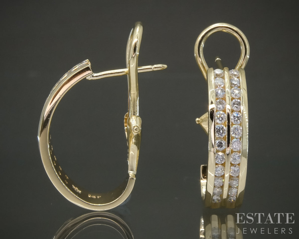 14k Yellow Gold Natural .48ctw Diamond J Hoop Omega Back Earrings 6.2g p29709b