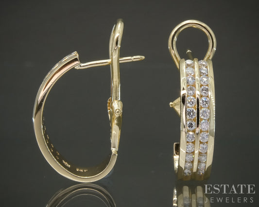 14k Yellow Gold Natural .48ctw Diamond J Hoop Omega Back Earrings 6.2g p29709b