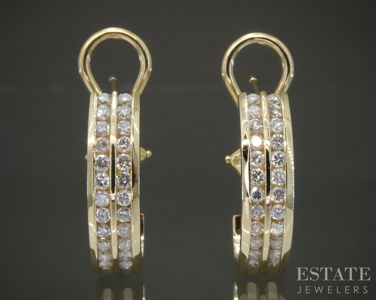 14k Yellow Gold Natural .48ctw Diamond J Hoop Omega Back Earrings 6.2g p29709b