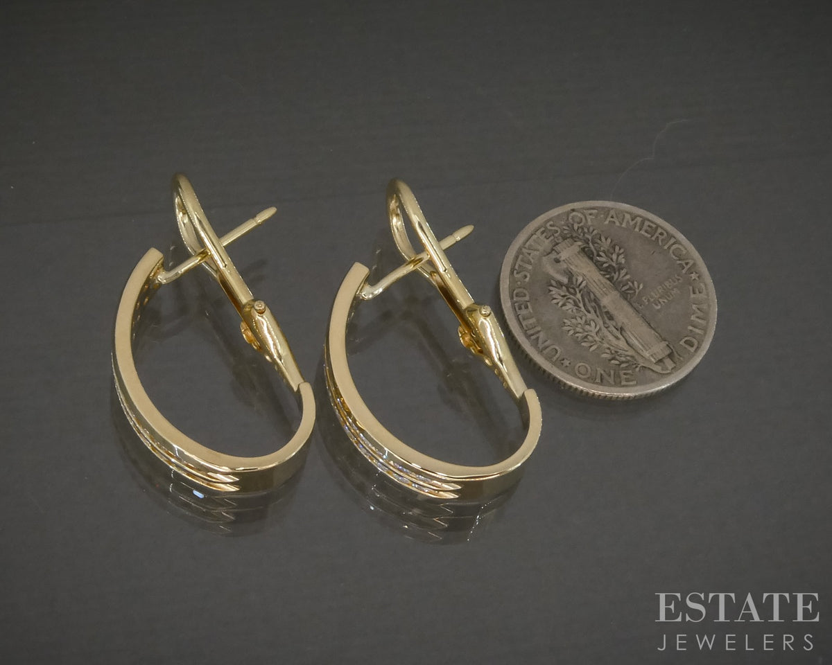 14k Yellow Gold Natural .48ctw Diamond J Hoop Omega Back Earrings 6.2g p29709b