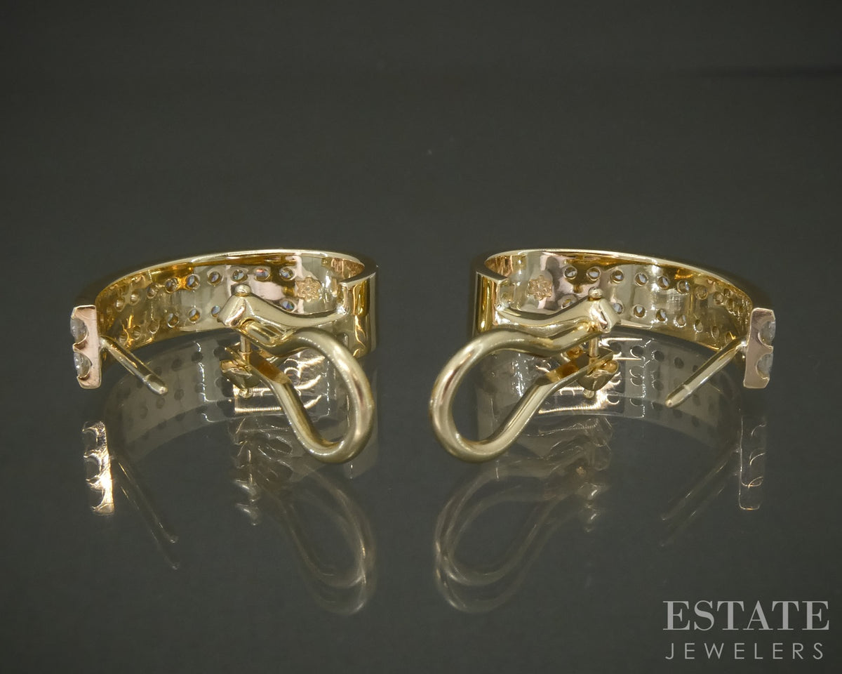 14k Yellow Gold Natural .48ctw Diamond J Hoop Omega Back Earrings 6.2g p29709b