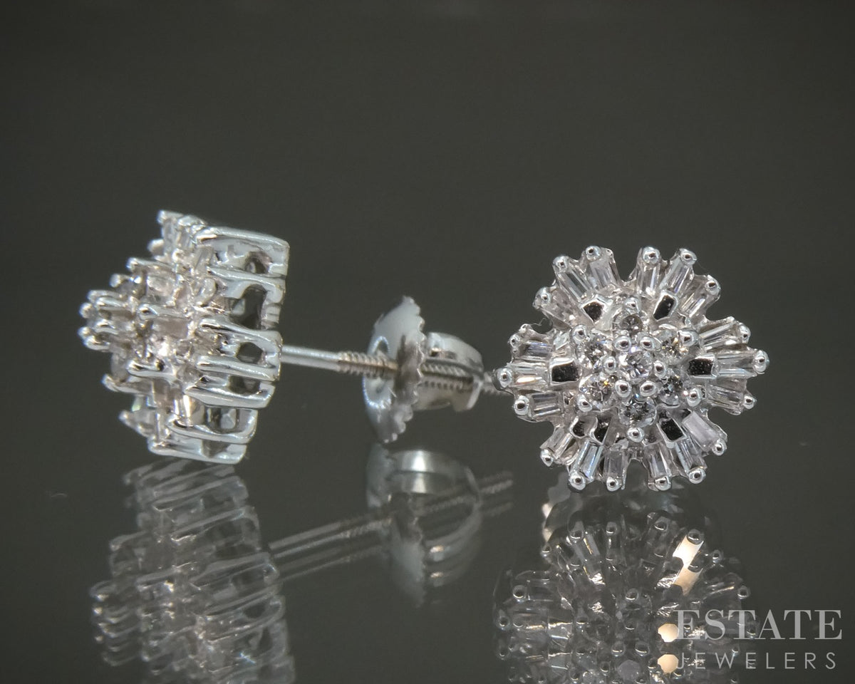 14k White Gold Natural .32ctw Diamond Cluster Screw Back Earrings 3.6g p29899b