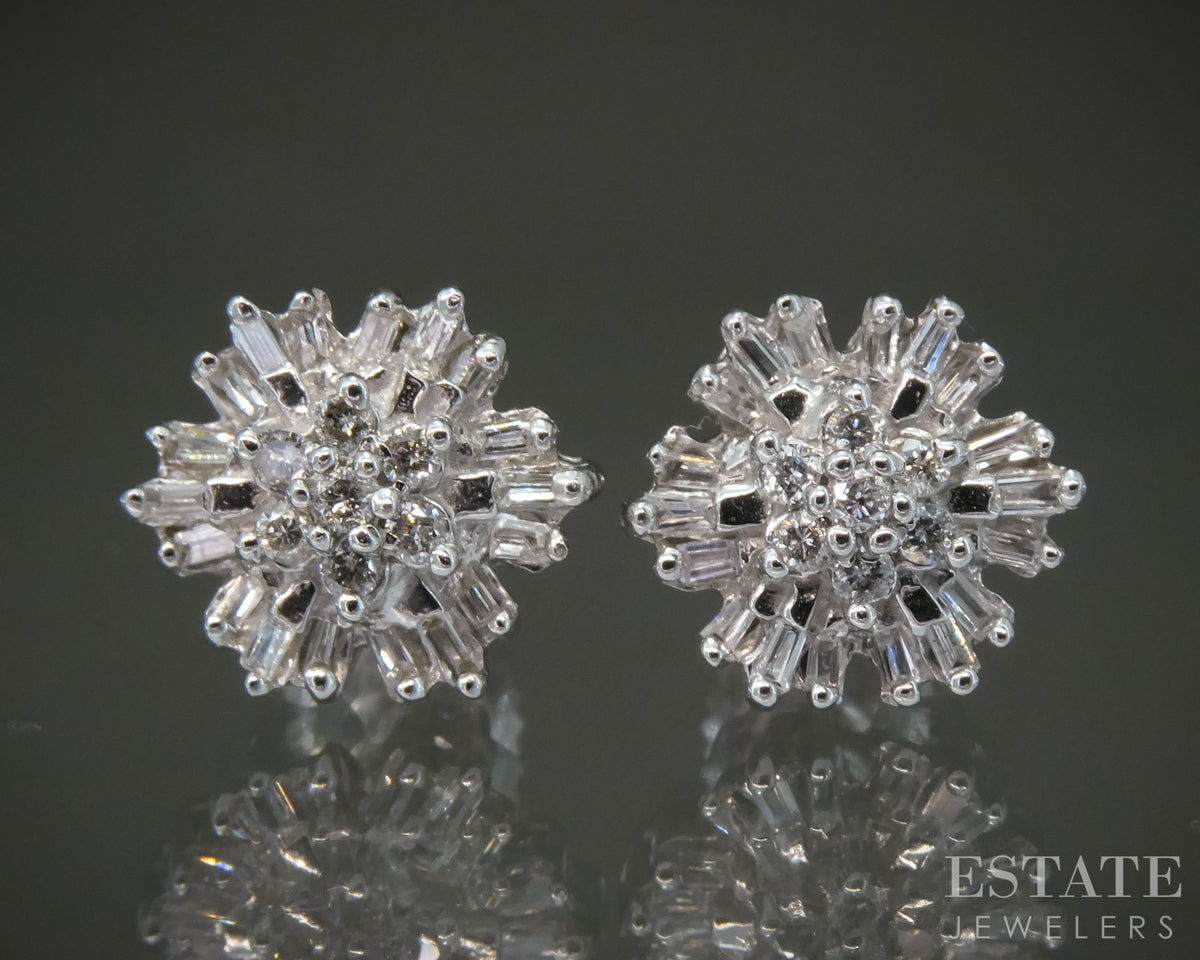 14k White Gold Natural .32ctw Diamond Cluster Screw Back Earrings 3.6g p29899b