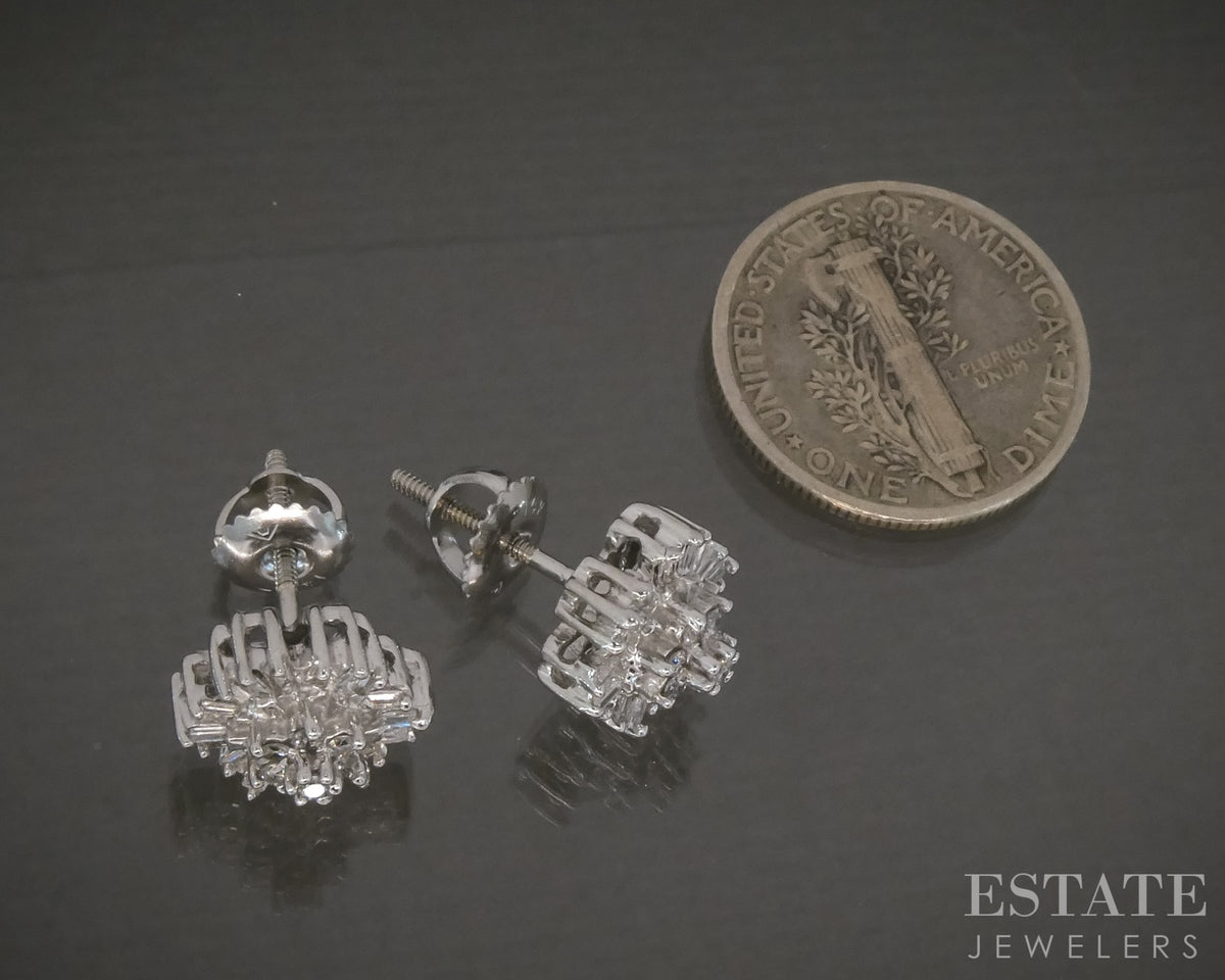 14k White Gold Natural .32ctw Diamond Cluster Screw Back Earrings 3.6g p29899b