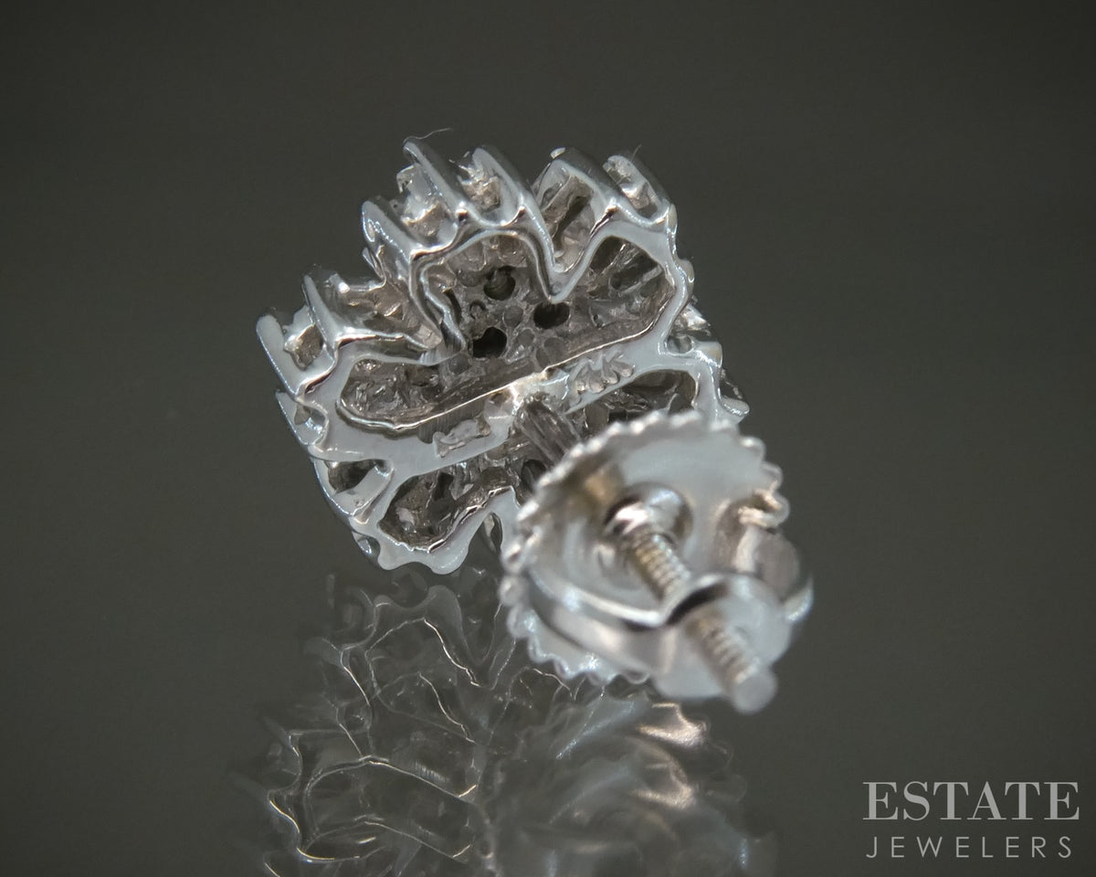 14k White Gold Natural .32ctw Diamond Cluster Screw Back Earrings 3.6g p29899b