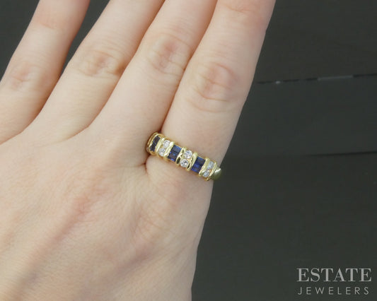 18k Yellow Gold Natural Blue Sapphire & Diamond Ladies Band Ring 6.1g p28787b