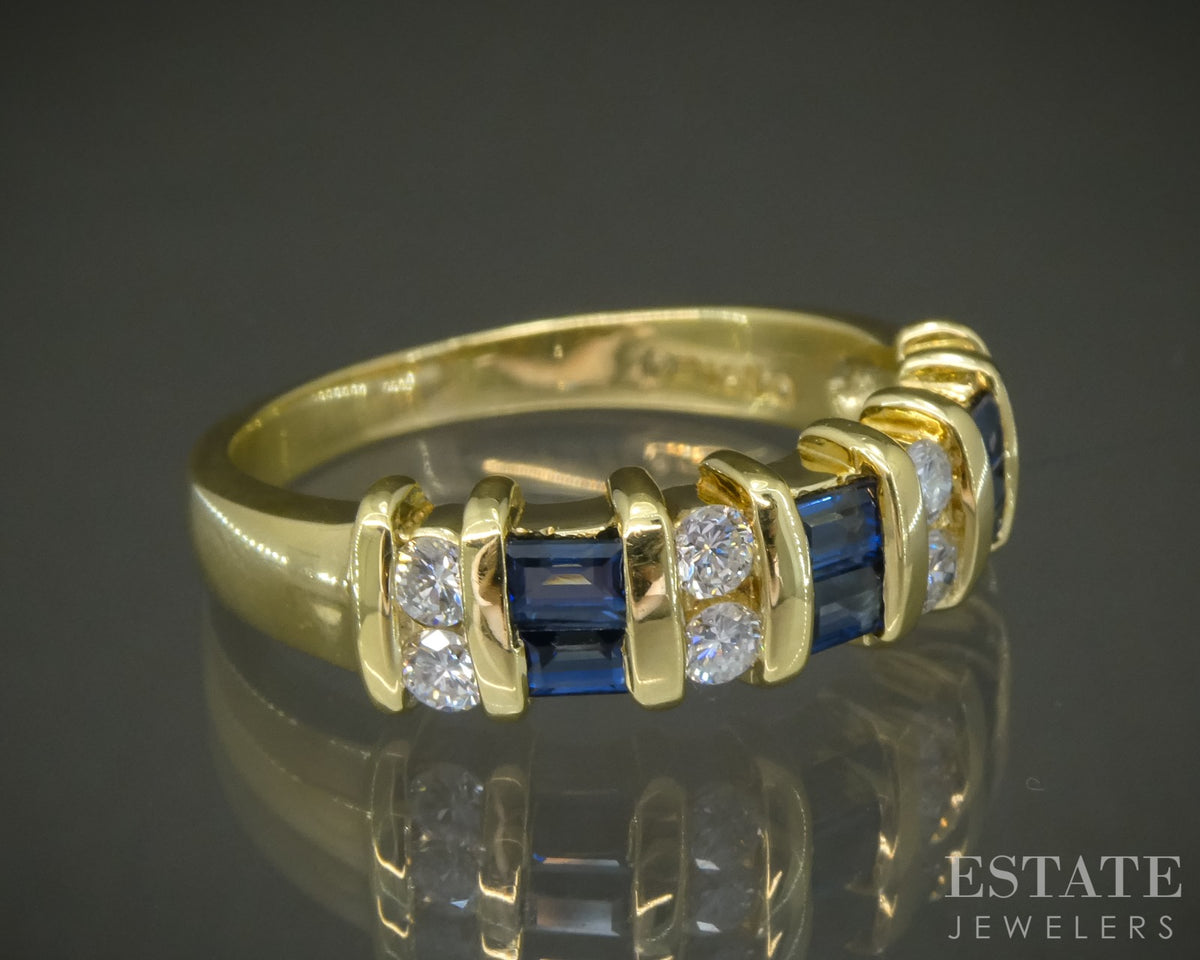 18k Yellow Gold Natural Blue Sapphire & Diamond Ladies Band Ring 6.1g p28787b