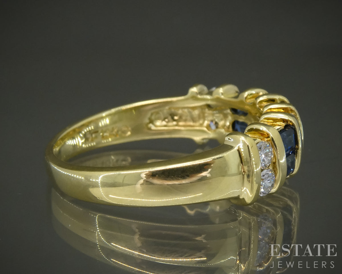18k Yellow Gold Natural Blue Sapphire & Diamond Ladies Band Ring 6.1g p28787b