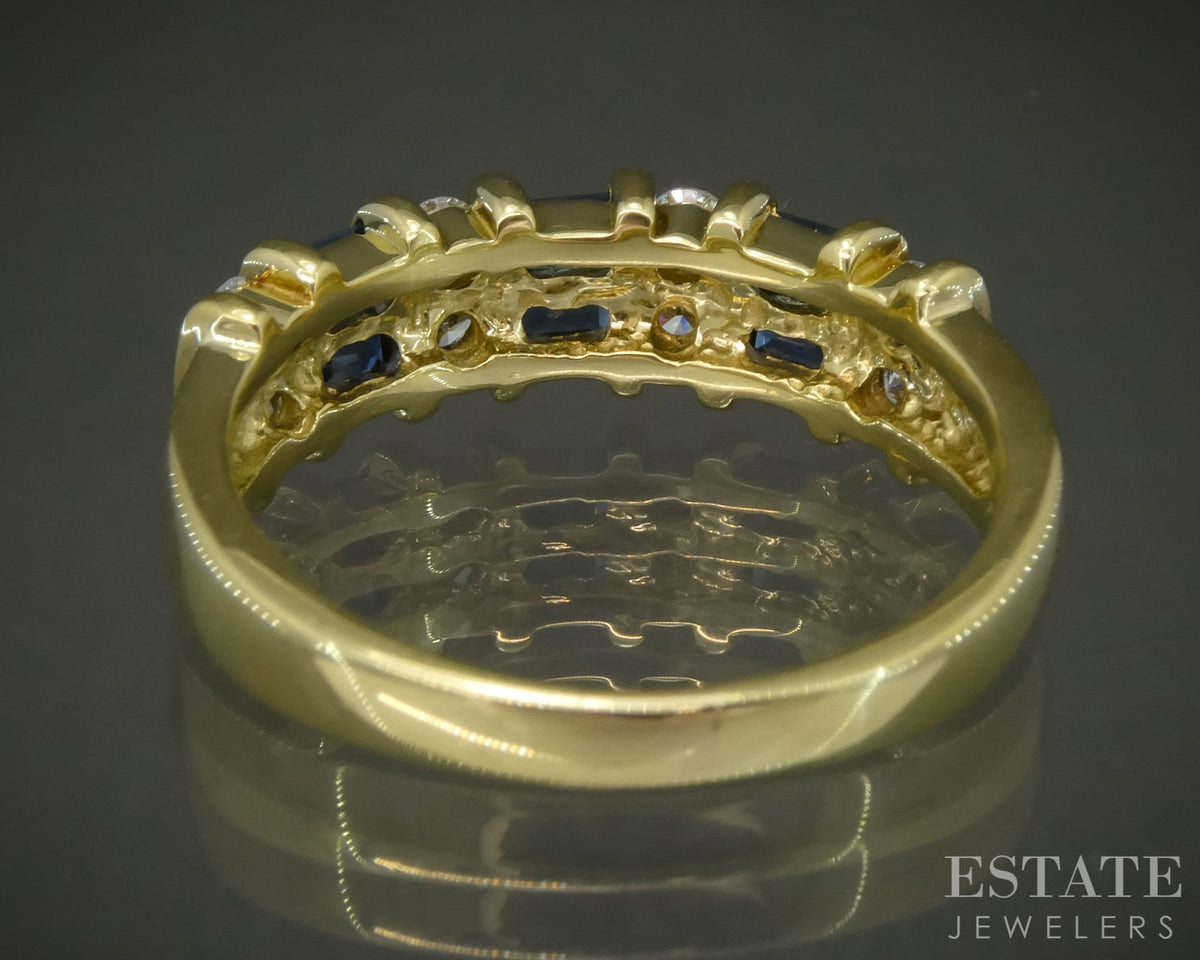 18k Yellow Gold Natural Blue Sapphire & Diamond Ladies Band Ring 6.1g p28787b
