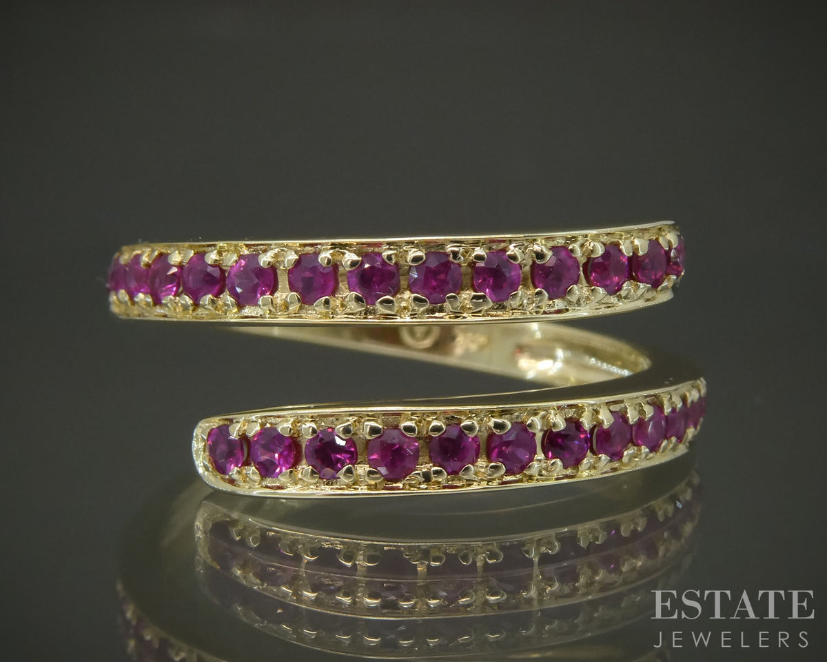 14k Yellow Gold Natural Ruby Ladies Bypass Band Ring 3.0g p29528b