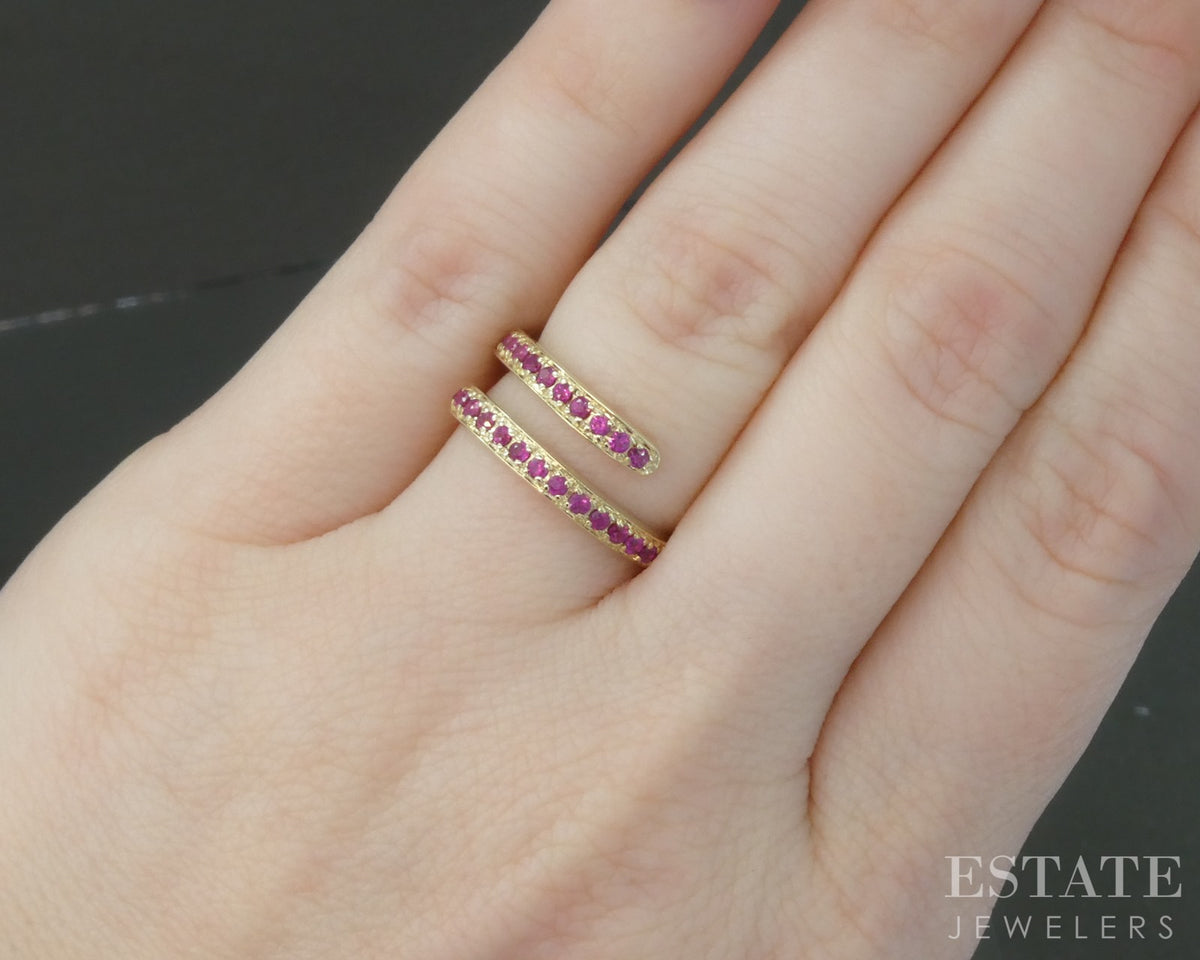 14k Yellow Gold Natural Ruby Ladies Bypass Band Ring 3.0g p29528b