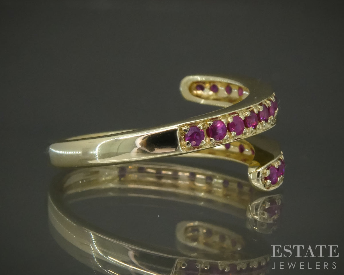 14k Yellow Gold Natural Ruby Ladies Bypass Band Ring 3.0g p29528b