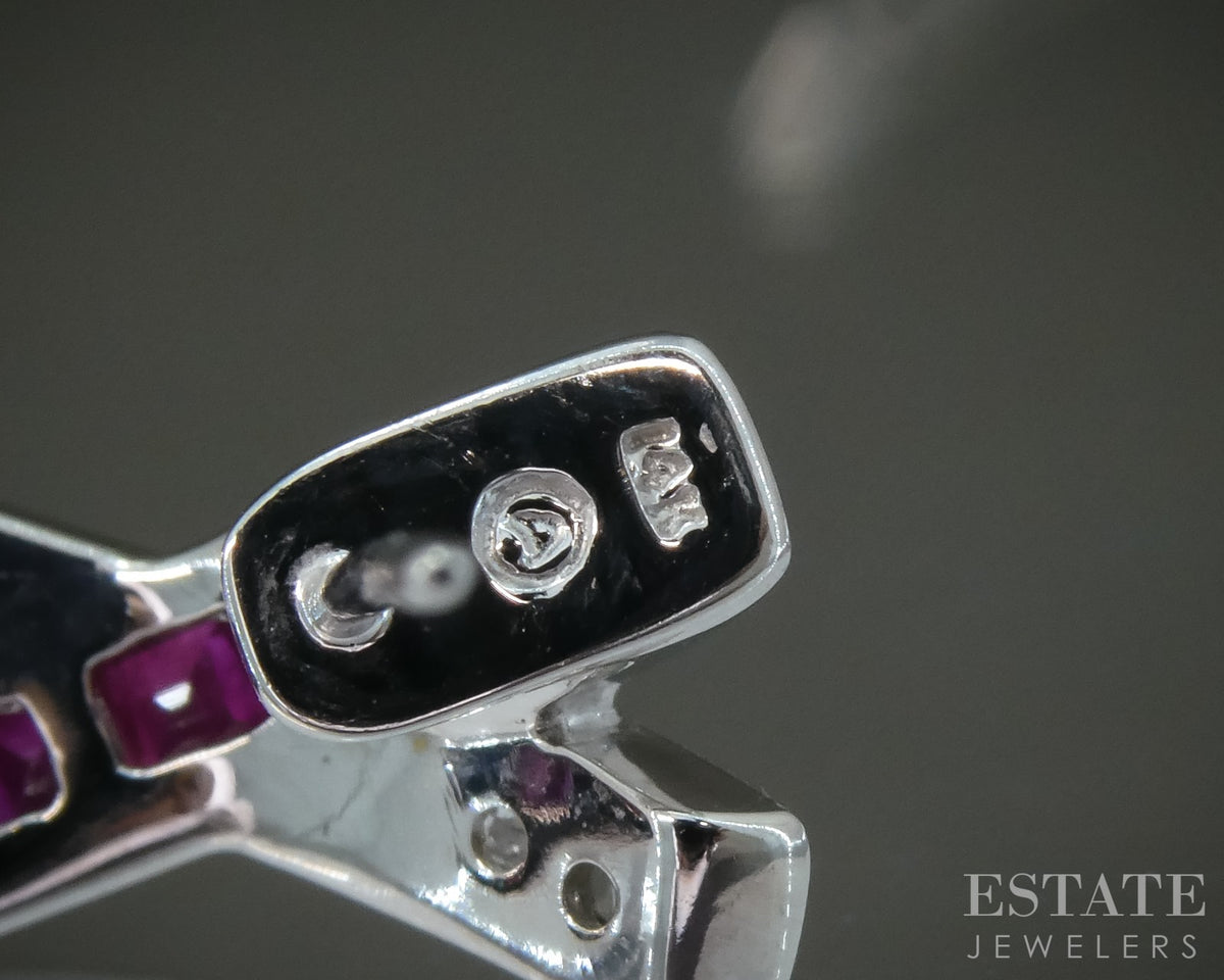 14k White Gold Natural Ruby & Diamond X Ladies Earrings 4.3g p28095b