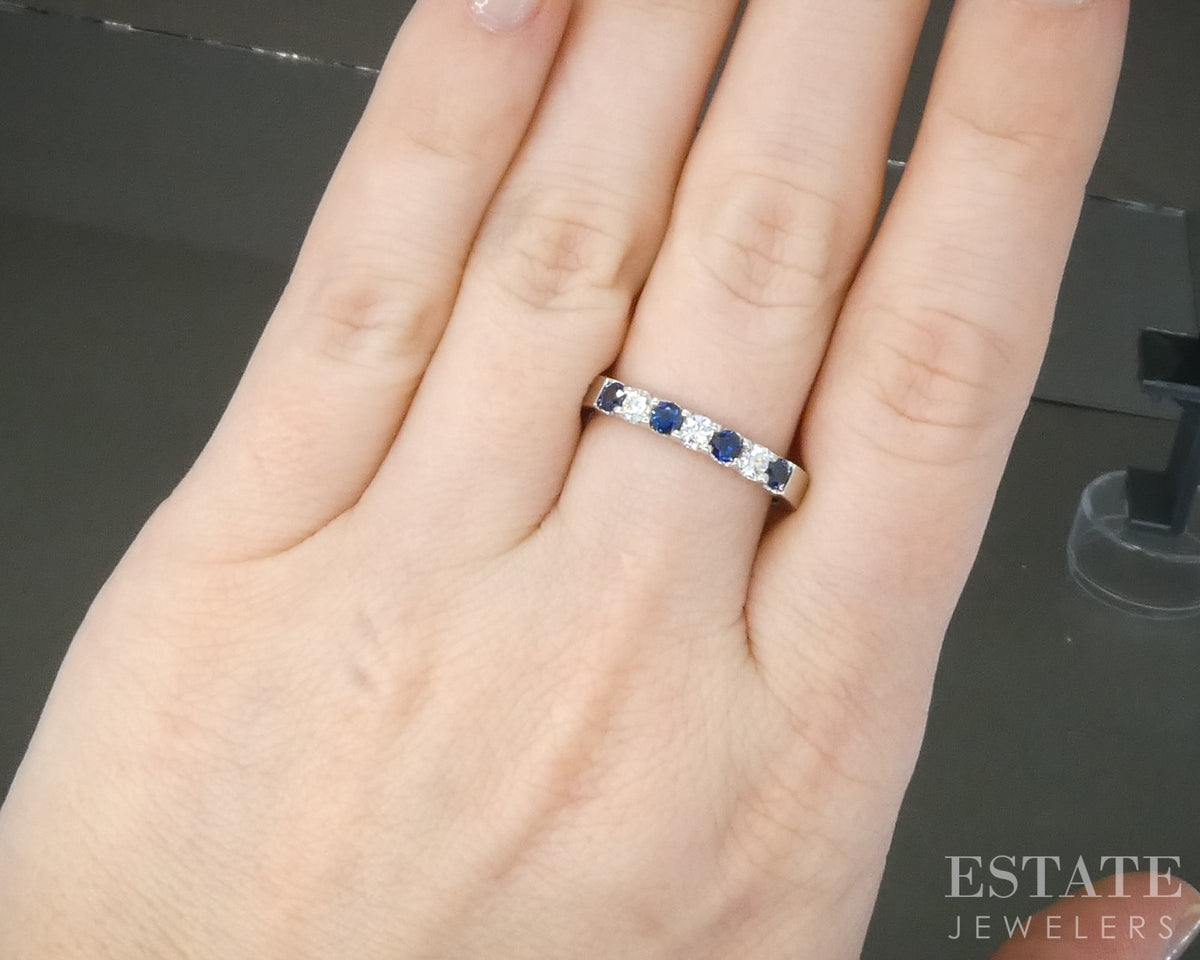 14k White Gold Blue Sapphire & Diamond Ladies Band Ring 4g p29230b