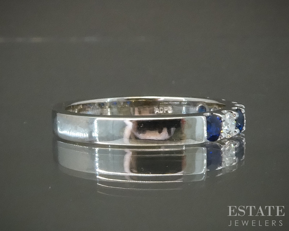 14k White Gold Blue Sapphire & Diamond Ladies Band Ring 4g p29230b