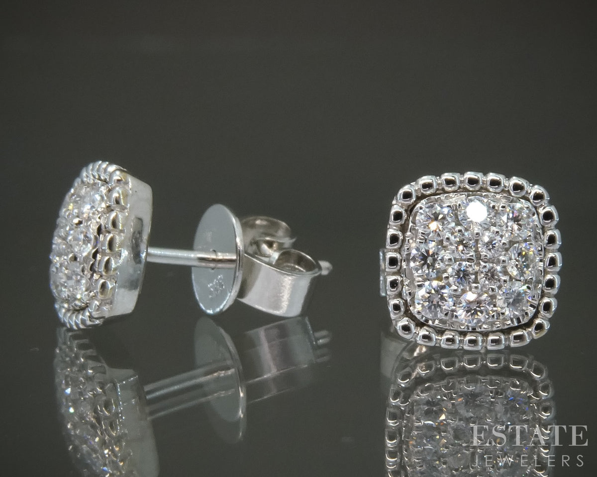 14k White Gold Natural .40ctw Diamond Cluster Button Stud Earrings 2.8g p29471b