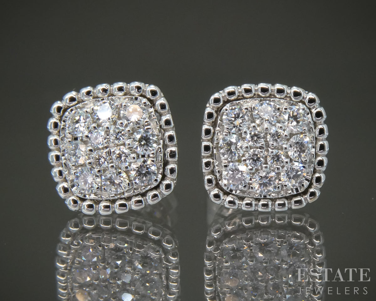 14k White Gold Natural .40ctw Diamond Cluster Button Stud Earrings 2.8g p29471b