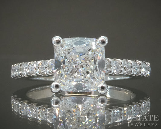 18k White Gold IGI Cushion Lab Created 2.25ctw Diamond Engagement Ring p28151b