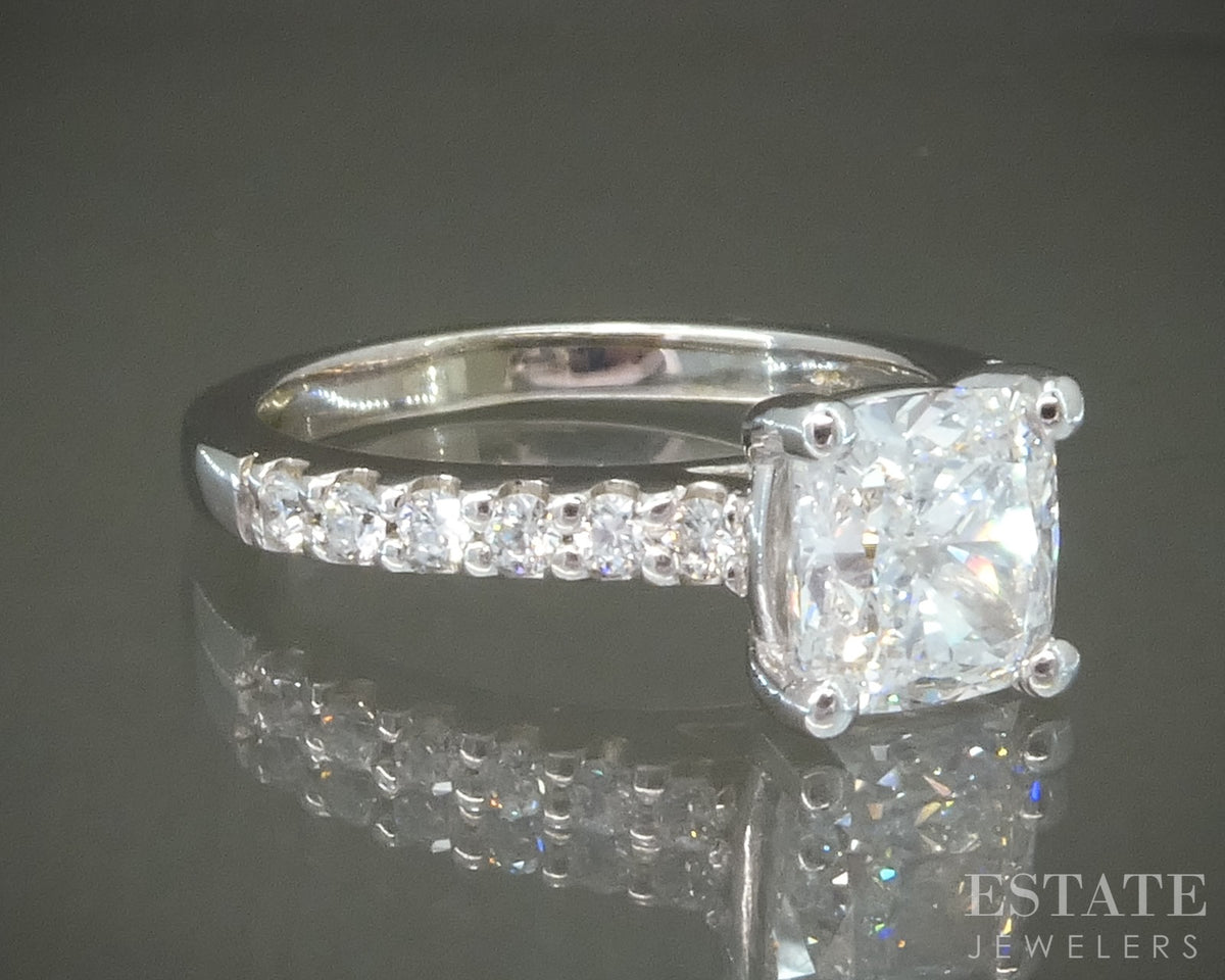 18k White Gold IGI Cushion Lab Created 2.25ctw Diamond Engagement Ring p28151b