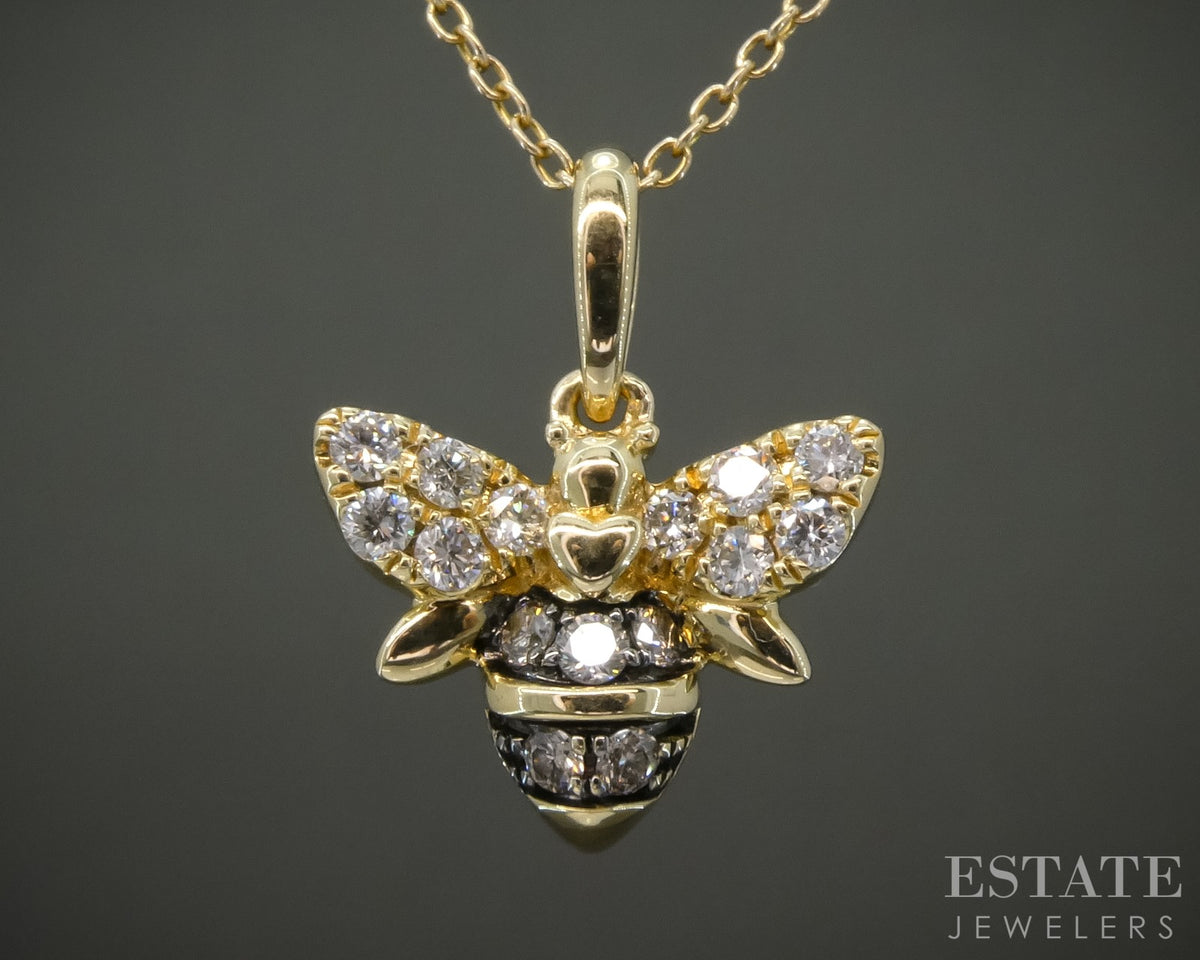 14k Honey Gold LeVian Diamond Garden Party Bee Necklace 2.8g 19"L p29777b