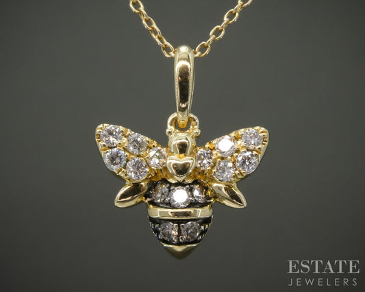 14k Honey Gold LeVian Diamond Garden Party Bee Necklace 2.8g 19"L p29777b