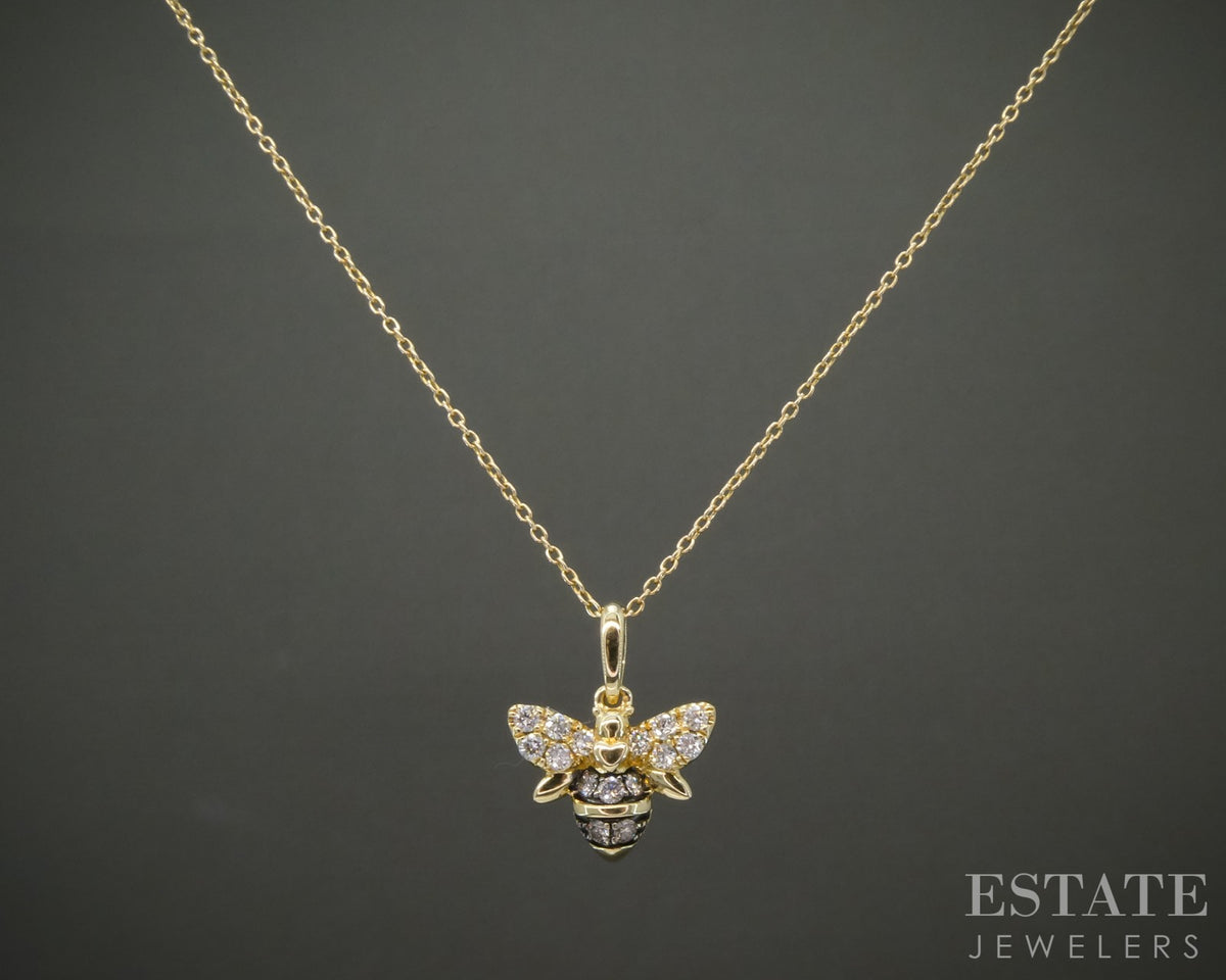 14k Honey Gold LeVian Diamond Garden Party Bee Necklace 2.8g 19"L p29777b