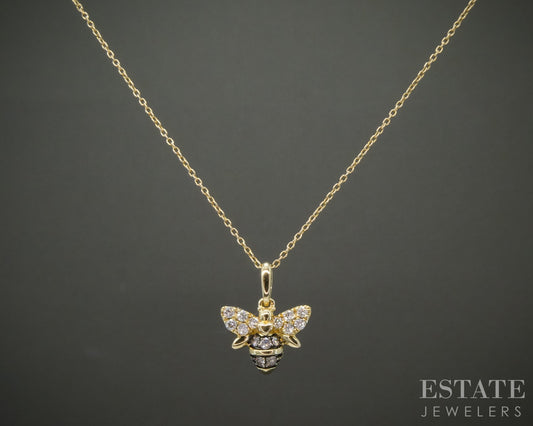 14k Honey Gold LeVian Diamond Garden Party Bee Necklace 2.8g 19"L p29777b