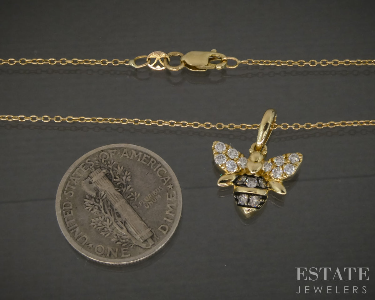 14k Honey Gold LeVian Diamond Garden Party Bee Necklace 2.8g 19"L p29777b